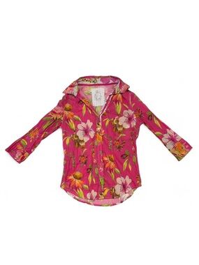 Floral Button-Down Shirt in Bright Pink with Collar